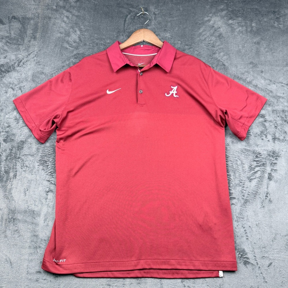 Nike Alabama Crimson Tide Polo Mens Large Dri-FIT Red Short Sleeve Excellent